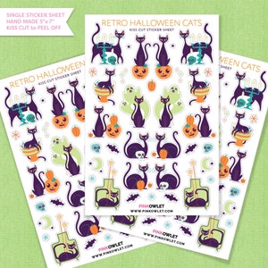 Mid-Century Halloween Cats Kiss Feuille d’autocollant en papier coupé