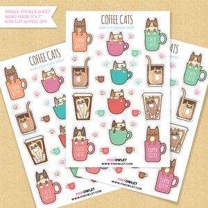 Coffee Cats Kiss Cut Paper Sticker Sheet