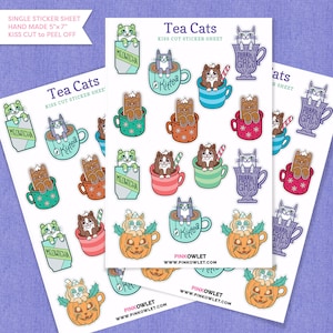 Tea Cats Kiss Cut Paper Sticker Sheet