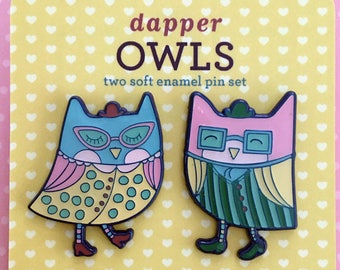 Dapper Owls Enamel Pin Set