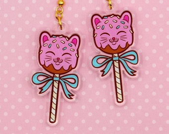 Kitty Cake Pop Acrylic Earrings