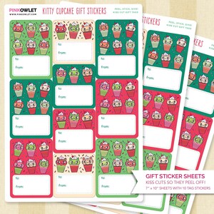 Kitty Cupcakes Stickers Sheet Peel-off Labels