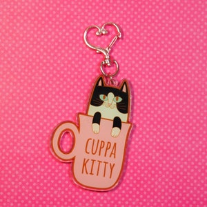 Cuppa Kitty Acrylic Charm Keychain image 1