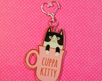 Cuppa Kitty Acrylic Charm Keychain