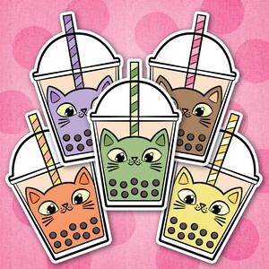 Kitty Cup Bubble Tea Cats Vinyl Sticker
