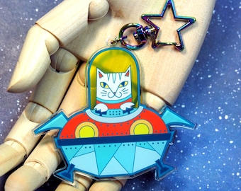UFO Cat Acrylic Shark Keychain
