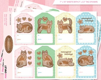 Gingerbread Cats Gift Tag Kiss Cut Sticker Sheet