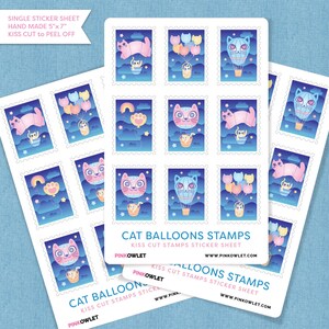 Katze Luftballons Stempel Kuss Cut Papier Sticker Bogen