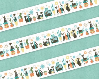 Cats with Mid-century Modern Vases Washi Tape