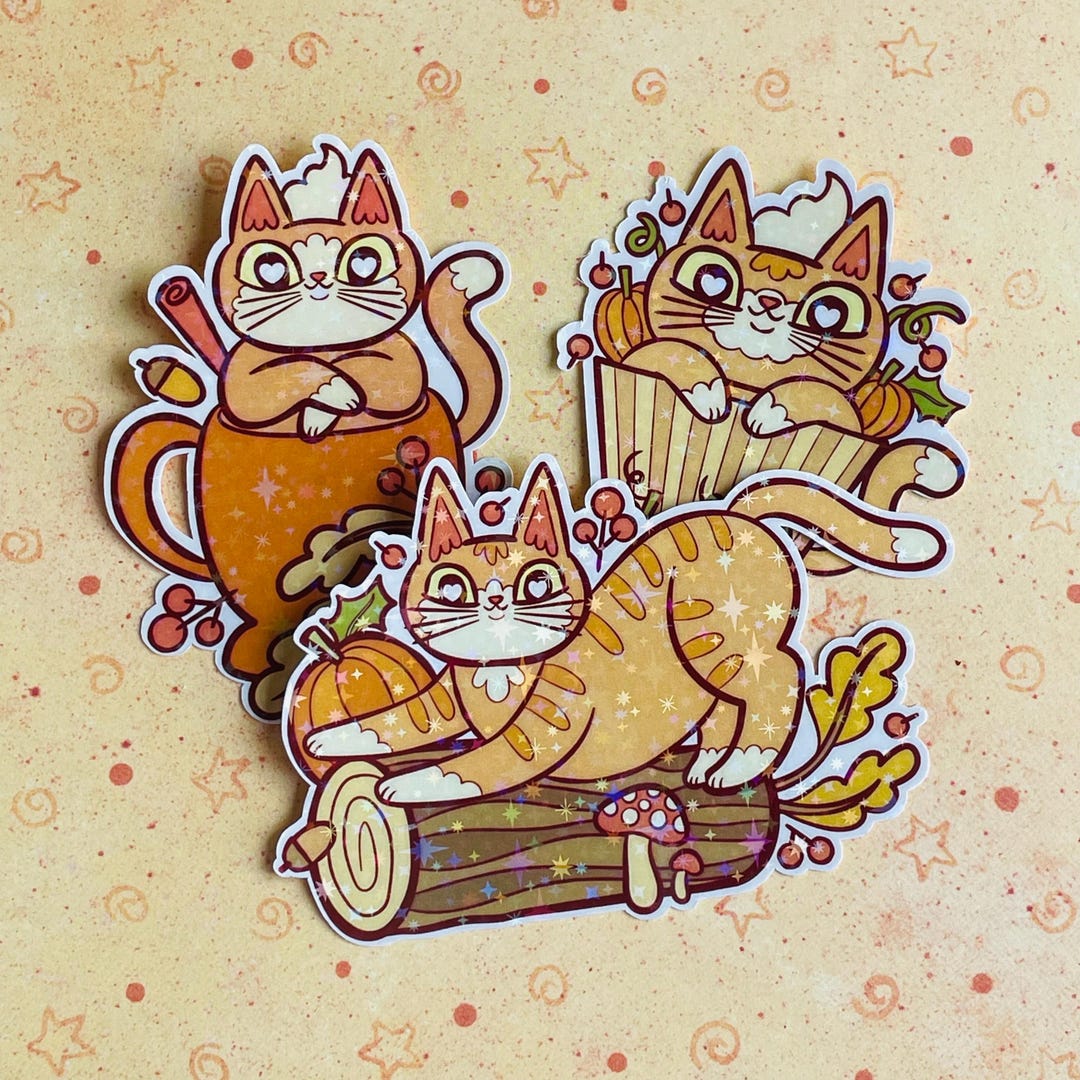 Fall Cat Stickers Fall Kitties Sparkle Vinyl Stickers - Etsy