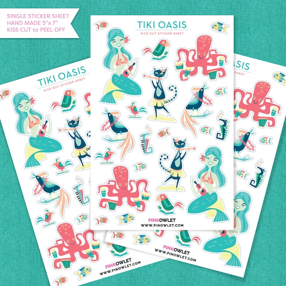 Tiki Oasis Mermaid Kiss Cut Paper Sticker Sheet