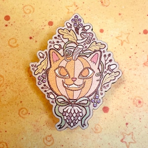 Pumpkitty Pumpkin Cat Wooden Pin