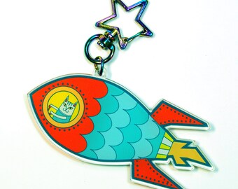 Rocketship Cat Acrylic Charm Keychain