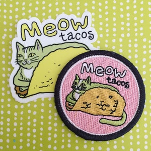 Meow Tacos Katt Taco Strykmärke och klistermärke Set
