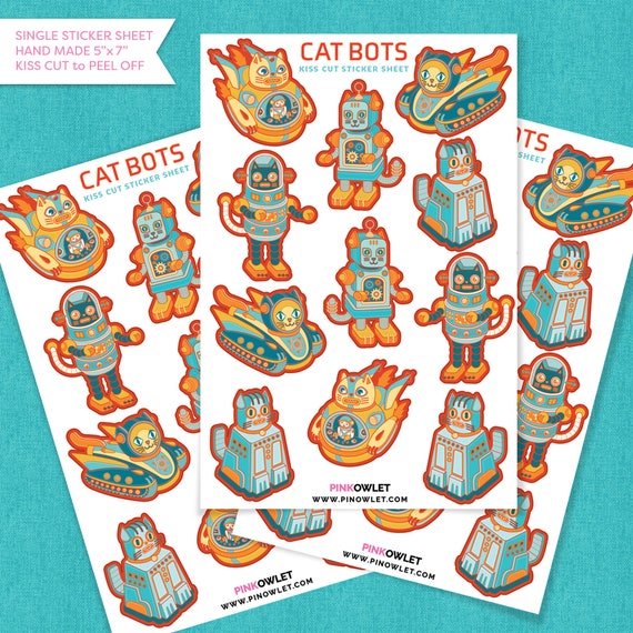 Cat Bots Kiss Cut Paper Sticker Sheet