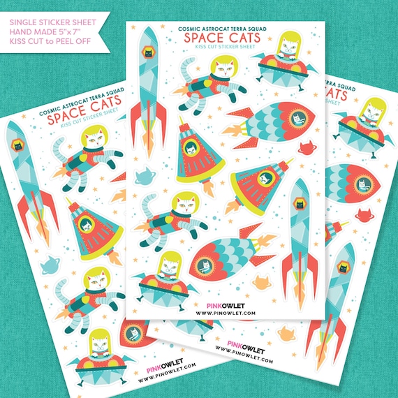 Space Cats Kiss Cut Paper Sticker Sheet