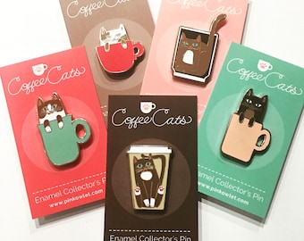 Coffee Cats Enamel Pins