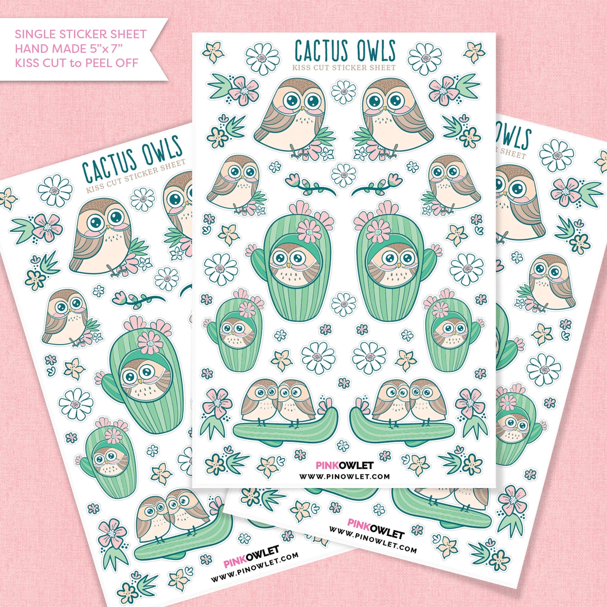 Cactus Owls Kiss Cut Paper Sticker Sheet