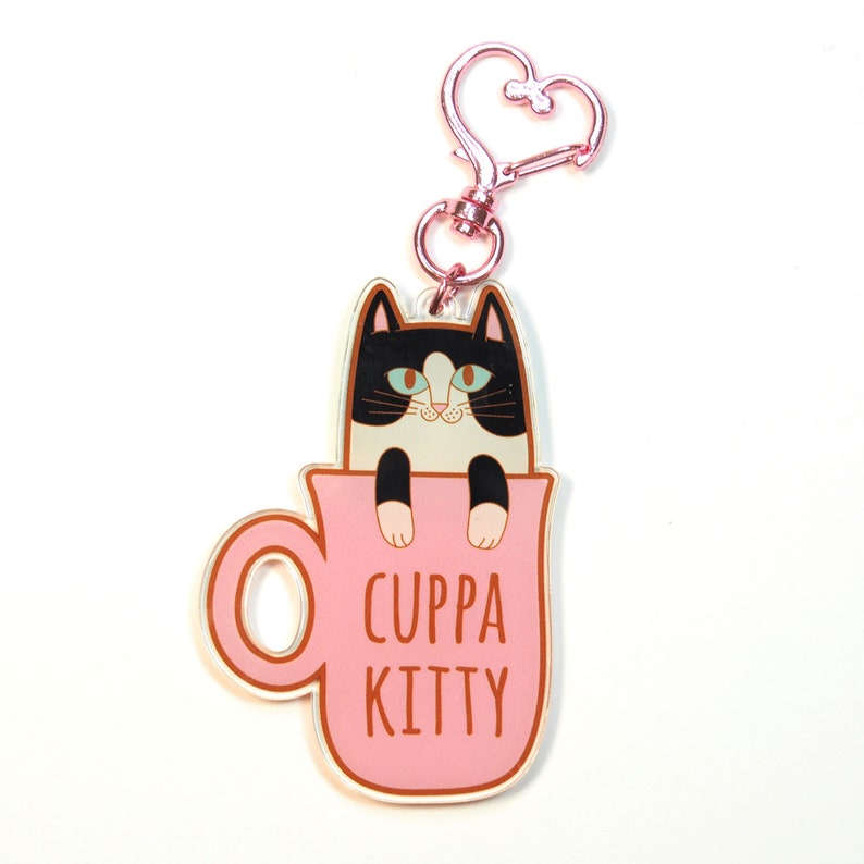 Cuppa Kitty Acrylic Charm Keychain image 2