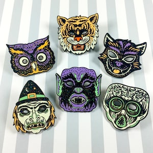 Halloween Masquerade Glow in the Dark Glitter Enamel pins