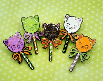 Halloween Kitty Pops Glitter Enamel Pins