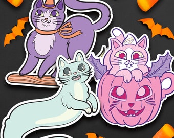 Pink Pastel Halloween Kitty Vinyl Sticker Set