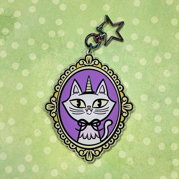 Witchy Kitty Portrait Acrylic Charm Keychain