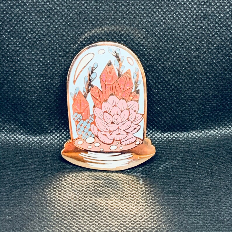 Succulent Crystal Terrarium Rose Gold Enamel Pin