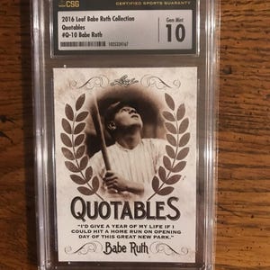 Carte de baseball Babe Ruth CSG de 10 feuilles (édition originale) (comme sur la photo) (5246)