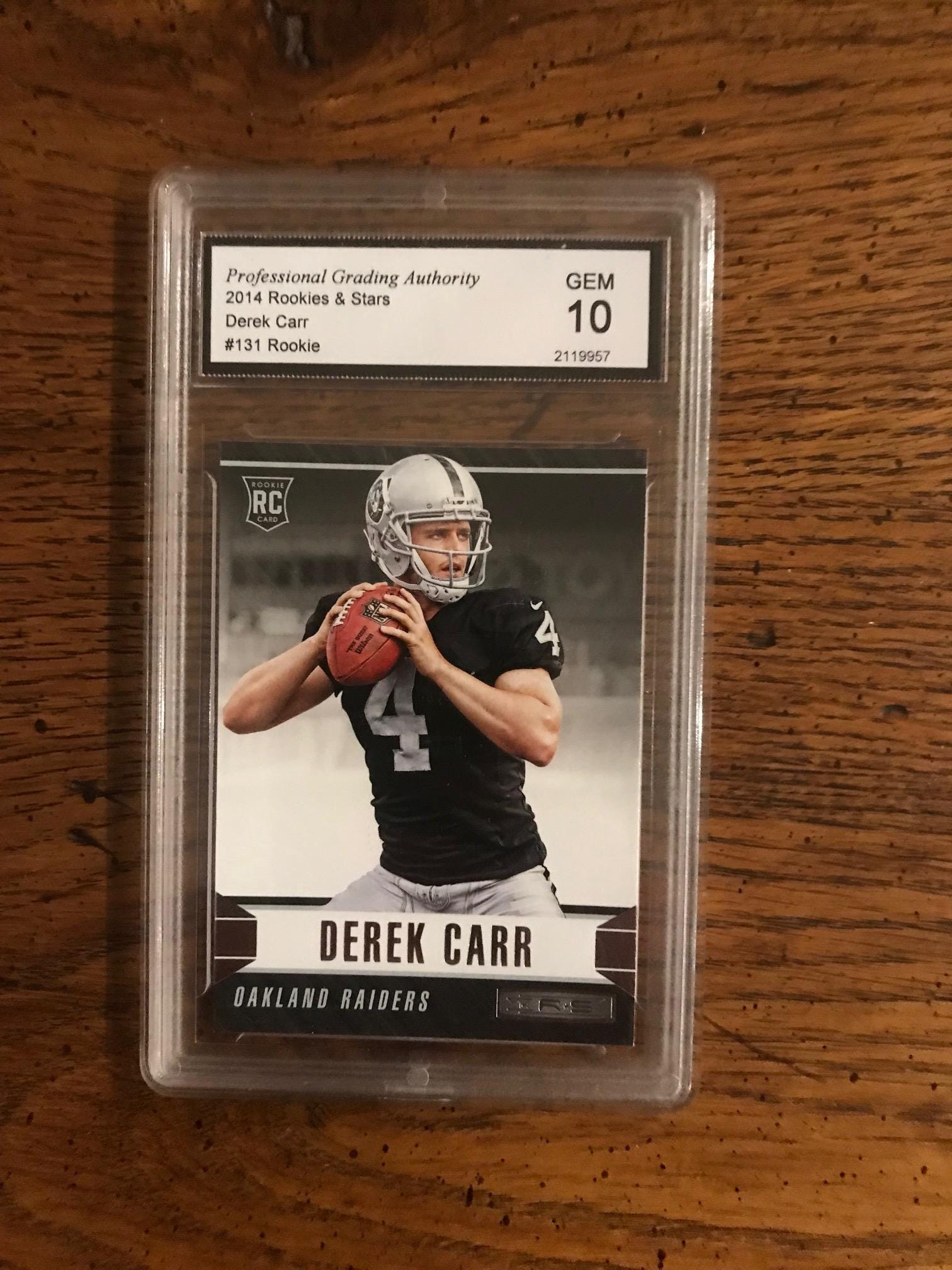Derek Carr Rookies & Stars Football Card Graded 10 (as 