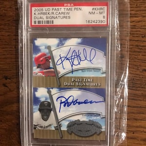 Rod Carew et Kent Hrbek double autographes 2005 fanions de passe-temps du pont supérieur (édition originale) (comme sur la photo) (05162)