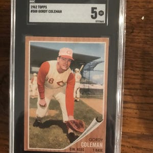 Gordy Coleman 1962 Topps Baseball Card SGC 5  (Original Issue) (As Pictured) (6030)
