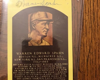 Warren Spahn Hand Signed Autograph Hall Of Fame Plaque (As Pictured) (00)