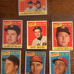 All Star Cards 7 verschiedene 1958 Topps Baseballkarten (Originalausgabe) (wie abgebildet) (5912)