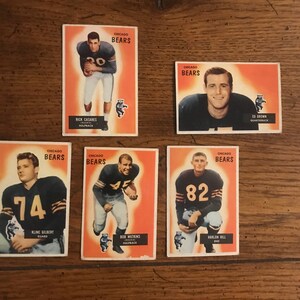 Chicago Bears 5 verschillende Bowman-voetbalkaarten uit 1955 (oorspronkelijke uitgave) (zoals afgebeeld) (4438)