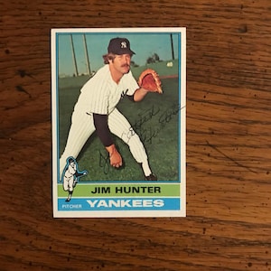 Jim Catfish Hunter Autogramm 1976 Topps Baseballkarte (Originalausgabe) (wie abgebildet) (5940)