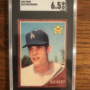 Pete Richert 1962 Topps Baseball Card PSA 6.5 (As Pictured) (Original Issue) (6119)