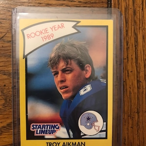 Troy Aikman 1990 Kenner Starting Lineup Football Card (As Pictured)  (Original Issue) (01653)