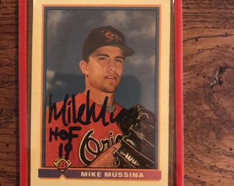 Tarjeta de béisbol de Mike Mussina, autógrafo de novato, Bowman 1991 (como se muestra) (06231)