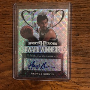Autographe George Gervin, carte de basket-ball Leaf Sports Heroes 2/10 (comme sur la photo) (édition originale) (4491)