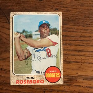 Tarjeta de béisbol Topps de 1968 con autógrafo de John Roseboro (edición original) (como se muestra en la imagen) (5920)
