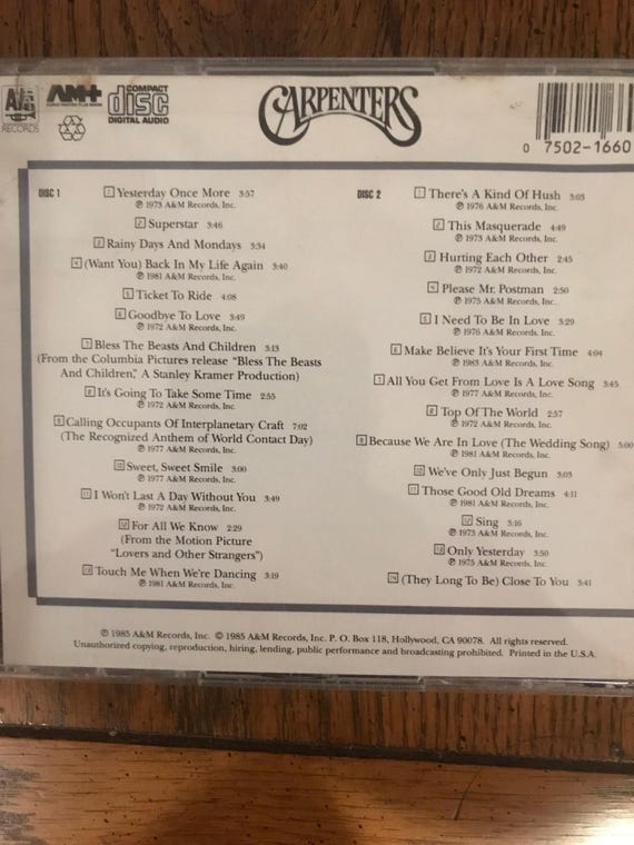Carpenters Yesterday Once More 2-disc Set Free Shipping in USA (CD