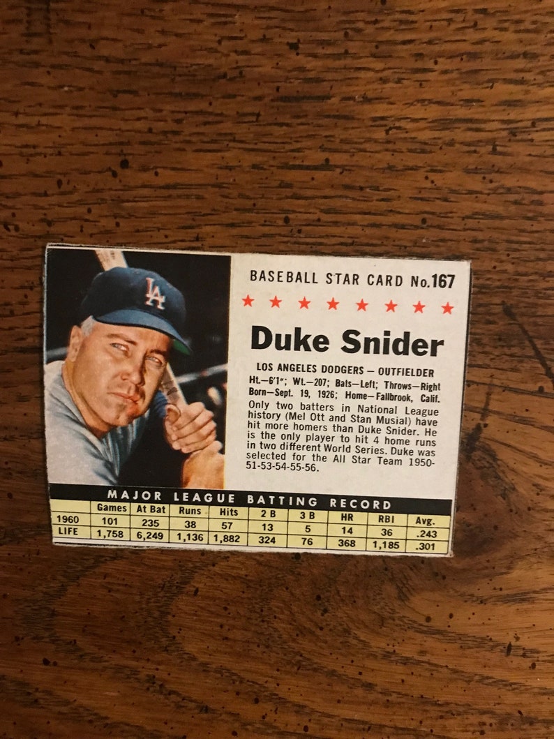 Color Duke Snider Duke Snider 1961 Post Baseball Card (original Issue) (as Pictured ...