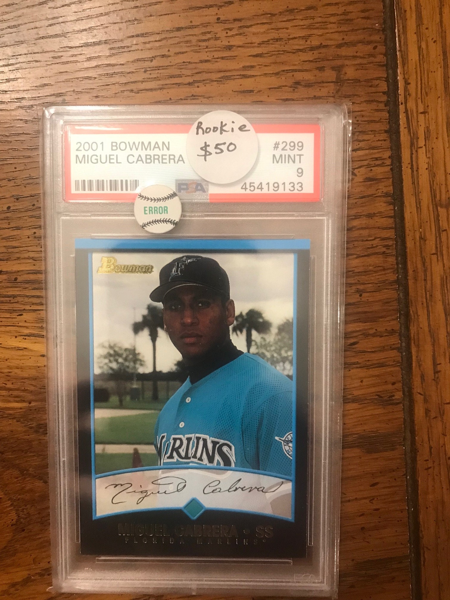 Miguel Cabrera Rookie Graded PSA 9 2001 Bowman Baseball Card 