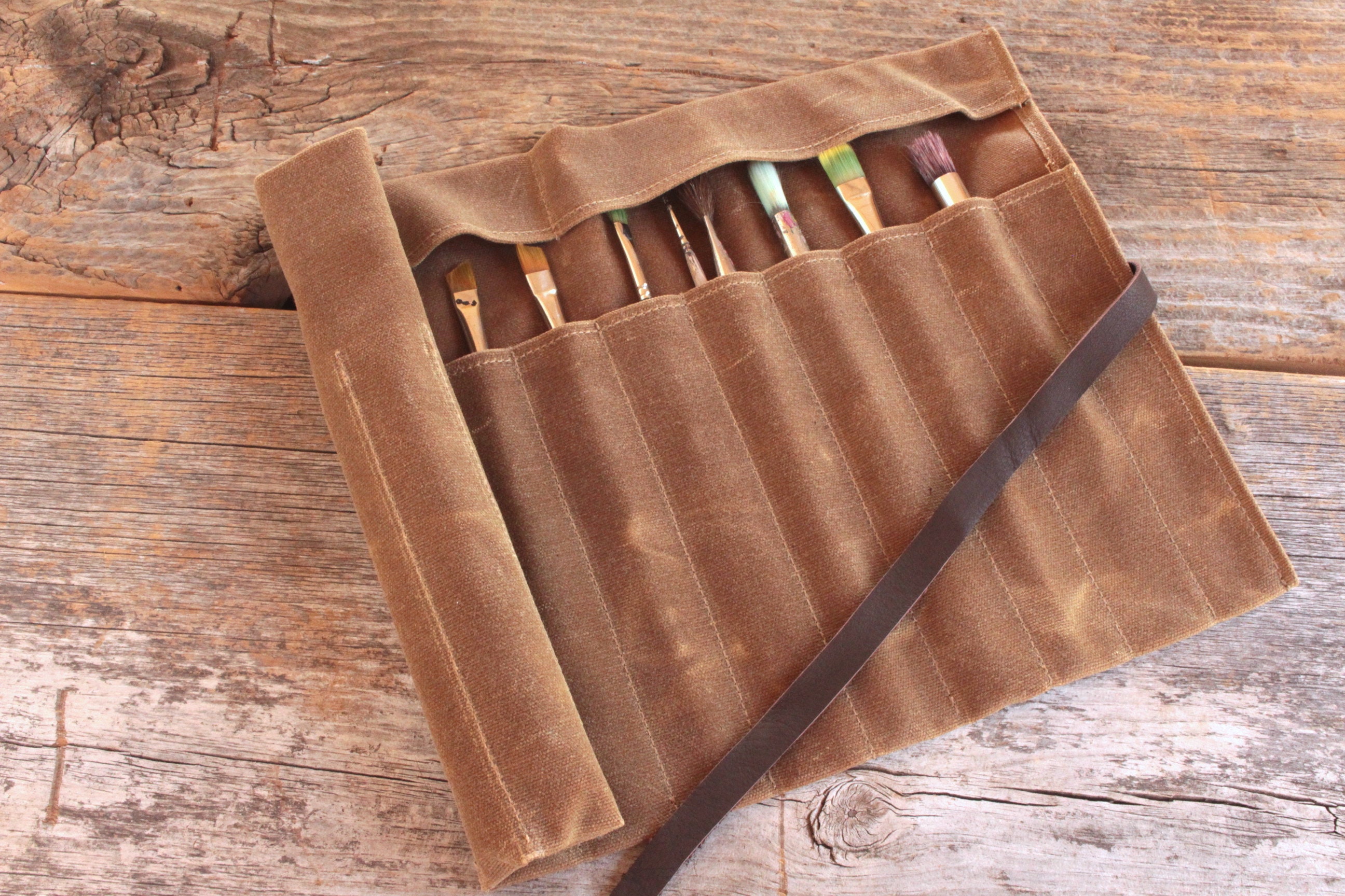 Artist's Paint Brush Roll waxed cotton brush roll Chisel Etsy