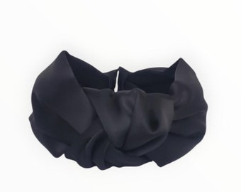 Plain Elain Black Satin Knotted Headband "Anna"