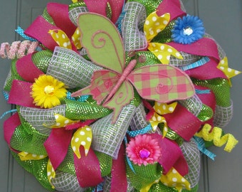 Butterfly Wreath, Summer Wreath, Spring Wreath, Mother's Day Wreath, Burlap wreath, summer decor, spring decor, wreath for front door
