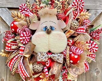Christmas wreath, Christmas decoration, Christmas decor, holiday decor, holiday wreath, Rudolph Reindeer, Black Friday Sale, Reindeer wreath