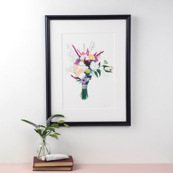 Floral Bouquet Art Print: Botanical Wildflower Illustration, A4