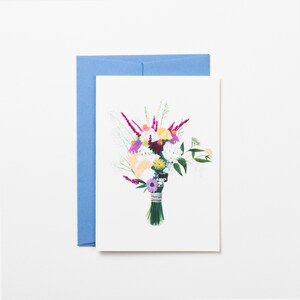 Biglietto bouquet rosa - Botanico / Floreale illustrato / Vaso di fiori / Compleanno / Interno vuoto / Dipinto /